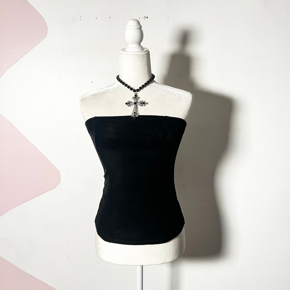 Vintage Express Black Velvet Tube Top Small Goth Grunge Whimsigoth